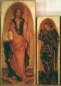 Saint Jacques avec des saints, détail de Saint Jacques et de Saint Michel Archange, c.1450 (tempera sur panneau avec or) (détail) - Michele Giambono