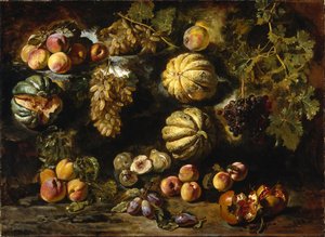 Nature morte aux melons, pêches, figues et raisins