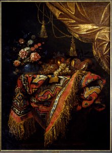 Nature morte Fruits et fleurs posés sur une nappe - Michele Pace del Campidoglio