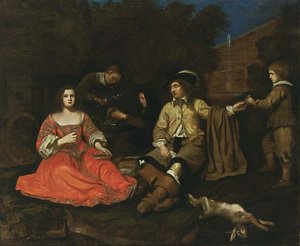 Une élégante société de chasse qui se repose - Michiel Sweerts