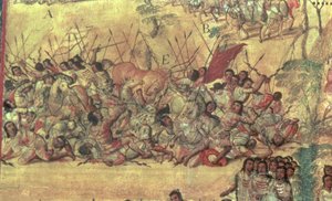Bataille dans la ville de Cholula entre les Espagnols et les Indiens en octobre 1519