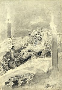 Tamara dans le cercueil. Illustration du poème Le Démon de Mikhaïl Lermontov - Mikhail Aleksandrovich Vrubel