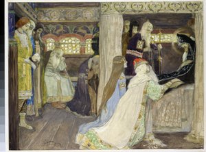 La mort du grand-duc Alexandre Nevski (1220-1263). Œuvre de Mikhail Vasilyevich Nesterov (1862-1942), aquarelle et gouache sur papier