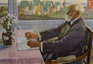 Portrait du physiologiste russe Ivan Pavlov (lithographie en couleur)