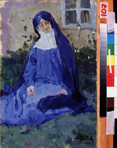 Une nonne. Œuvre de Mikhail Vasilyevich Nesterov (1862-1942), huile sur carton