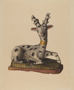 Cerf en craie, vers 1938 (aquarelle) - Mina Lowry