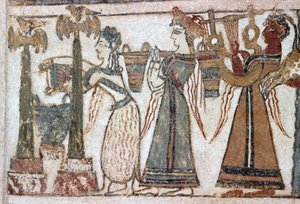 (détail) fresque sur sarcophage de Hagia Triada