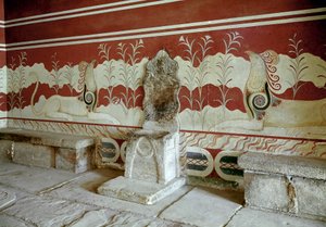 Civilisation minoenne : vue de la salle du trône du palais du roi Minos à Knossos. Crète, Grèce - Minoan