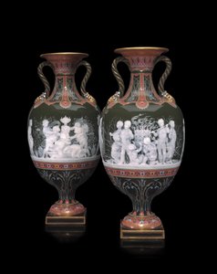Paire de vases, "Les altérés et les frileux", 1879 - Mintons Ltd