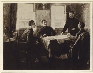 Joseph Staline dans le wagon du quartier général à Tsaritsyne, guerre civile russe - Mitrofan Borisovic Grekov