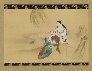 Paysage : une yujo assise sur un banc - Miyagawa Chōshun