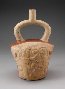 Vase étrier incisé avec scène de bataille surnaturelle - Moche