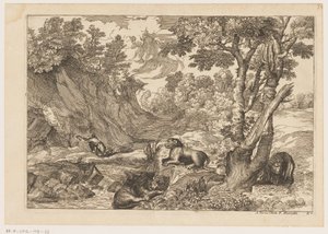 Paysage avec Saint Jérôme pénitent et trois lions au repos - Moise Jean Baptiste Fouard