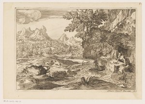Paysage avec saint Jérôme et deux lions combattants - Moise Jean Baptiste Fouard