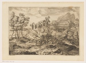 Paysage avec bergers et troupeau près d