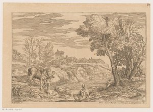 Paysage avec un homme à cheval traversant une rivière - Moise Jean Baptiste Fouard