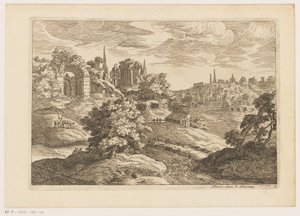 Paysage avec ruines et cerfs