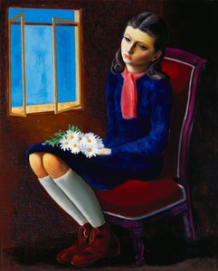 Une jeune fille assise avec des Marguerites