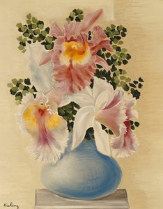 Vase bleu aux orchidées ; Blue Vase with Orchids