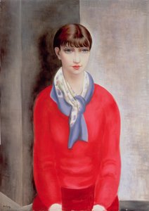 Kiki de Montparnasse en pull rouge et écharpe bleue - Moise Kisling