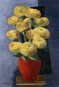 Yellow Flowers in a Red Vase ; Fleurs Jaunes dans un Vase Rouge - Moise Kisling