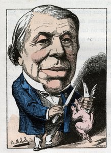 Portrait de Philippe Ricord (1800-1889), chirurgien français dans « Le Trombinoscope » par Touchatout, caricature de B. Moloch de 1882 (1849-1909). Collection privée