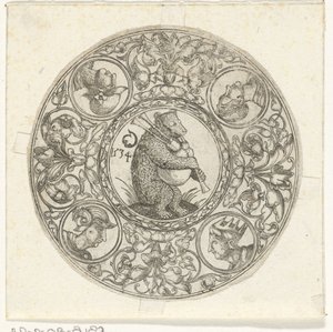 Feuille ronde avec un ours jouant de la cornemuse - Monogrammist CG (Duitsland)