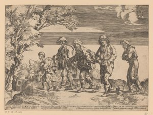 Groupe de mendiants dans un paysage