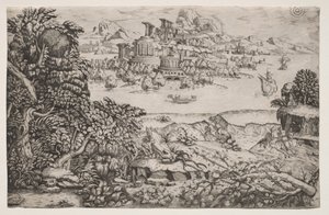 Paysage avec un temple au-dessus d