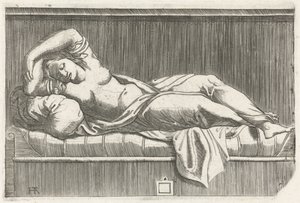 Cléopâtre à moitié nue allongée sur un lit - Monogrammist HTA