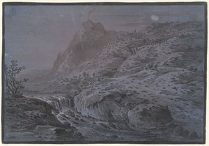 Paysage volcanique au clair de lune