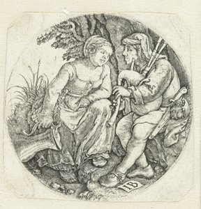 Joueur de cornemuse et jeune femme