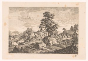 Paysage montagneux avec maisons - Monogrammist MEG