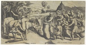La coupe de Joseph découverte dans le sac de grain de Benjamin - Monogrammist PVO (prentmaker)