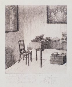 Vue de la chambre de Franz Schubert (gravure) - Moritz Ludwig von Schwind