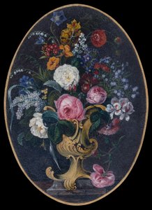 Roses, Lavande, Coquelicots et Fleurs dans un Pot Rococo