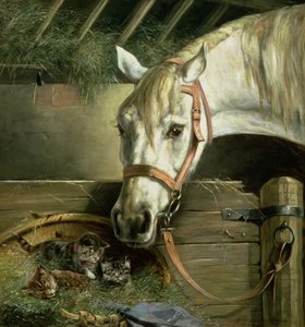 Cheval et chatons, 1890