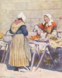 Le marché aux légumes, Quimper (lithographie en couleur)