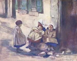 Enfants du monde : Breton, une famille (lithographie en couleur) - Mortimer Ludington Menpes