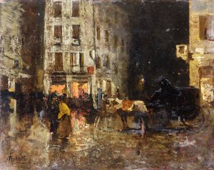 Scène de rue la nuit - Mose Bianchi