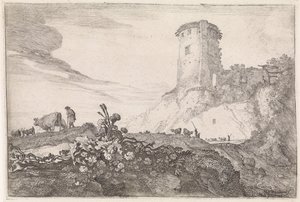 Paysage avec tour ronde (Arcadische landschappen, série) - Moyses van Wtenbrouck