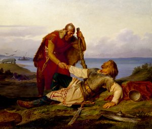 Hjalmar fait ses adieux à Örvar-Oddr après la bataille de Samsø