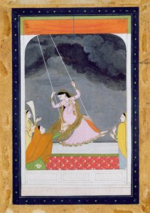 Une dame sur une balançoire, Kangra, collines du Punjab c.1790 - Mughal School