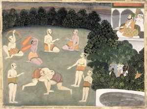 Des athlètes se produisent devant un noble assis, c.1760