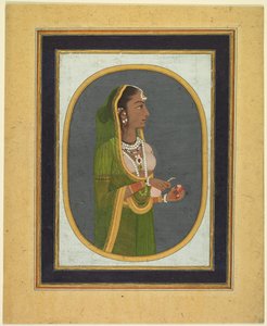 Dame de cour versant du vin, vers 1760, bordures vers 1830