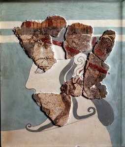 Art mycénien : tête féminine. Fragment de fresque du palais de Tirynthe - Mycenaean
