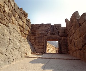 Vue de la Porte des Lions dans la ville de Mycènes, Grèce
