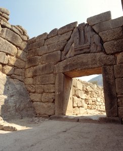 Vue de la Porte des Lions dans la ville de Mycènes, Grèce