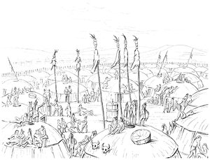 Village Mandan, Haut Missouri, Amérique, 1841