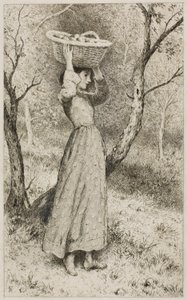 Jeune fille dans un verger avec un panier de fruits